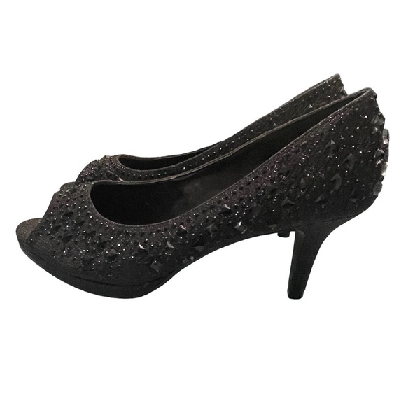 KELLY & KATIE PEEP TOE EMBELLISHED BLACK PUMPS SIZE 7.5 - Picture 8 of 8